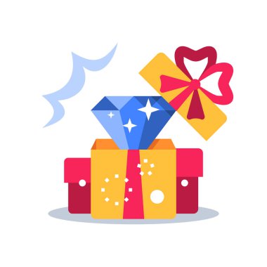 Kutuyu aç, sürpriz hediye ve elmas, özel ödül, hediye, sadakat hediyesi, yaratıcı fikir.