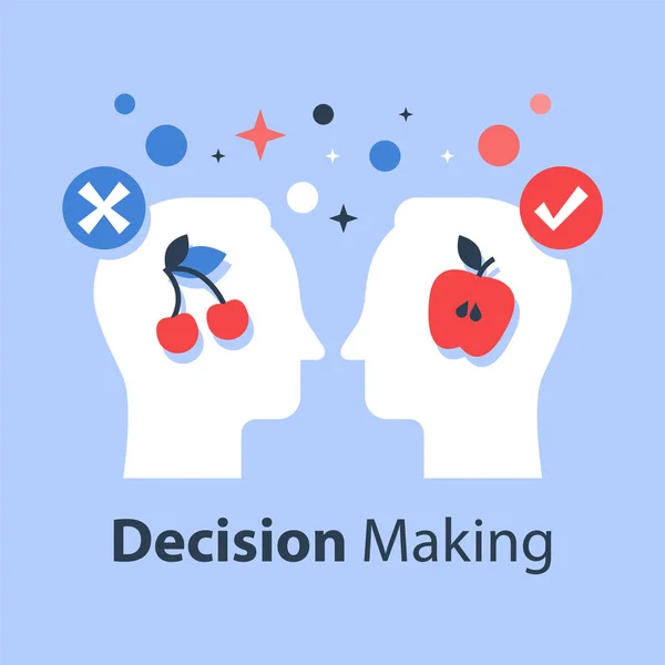 Rozhodování, psychologie výběru, zájmová skupina, marketingový koncept, myšlení nebo zaujatost — Stockový vektor