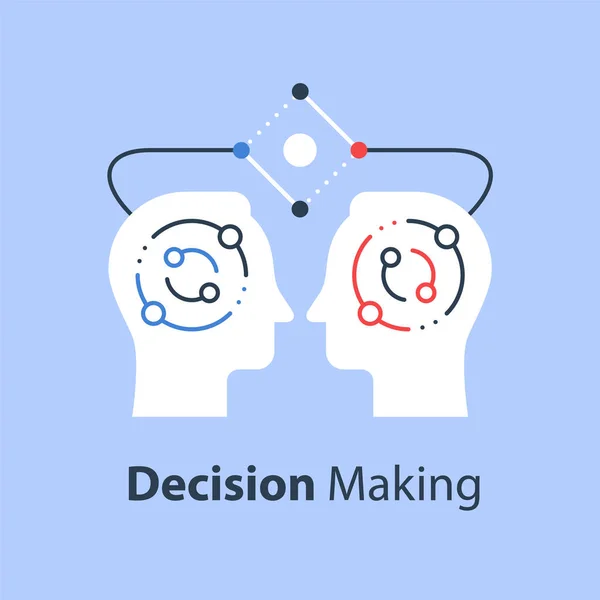 Döntéshozatal, tárgyalás és meggyőzés, kommunikációs készség, emberi erőforrás, csapatmunka koncepció — Stock Vector