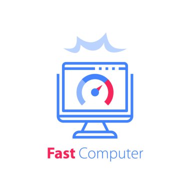 Hızlı internet erişimi, bilgisayar monitörü, yazılım çözümü, antivirüs konsepti