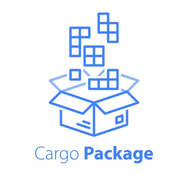 Layanan logistik, rakit paket, beberapa urutan toko, pak set besar item dalam kotak - Stok Vektor