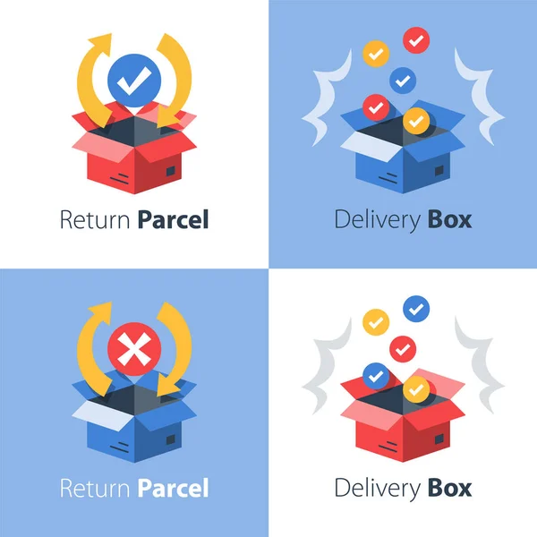 Layanan pengiriman, surat pos, menerima atau mengirim paket, transportasi kargo - Stok Vektor