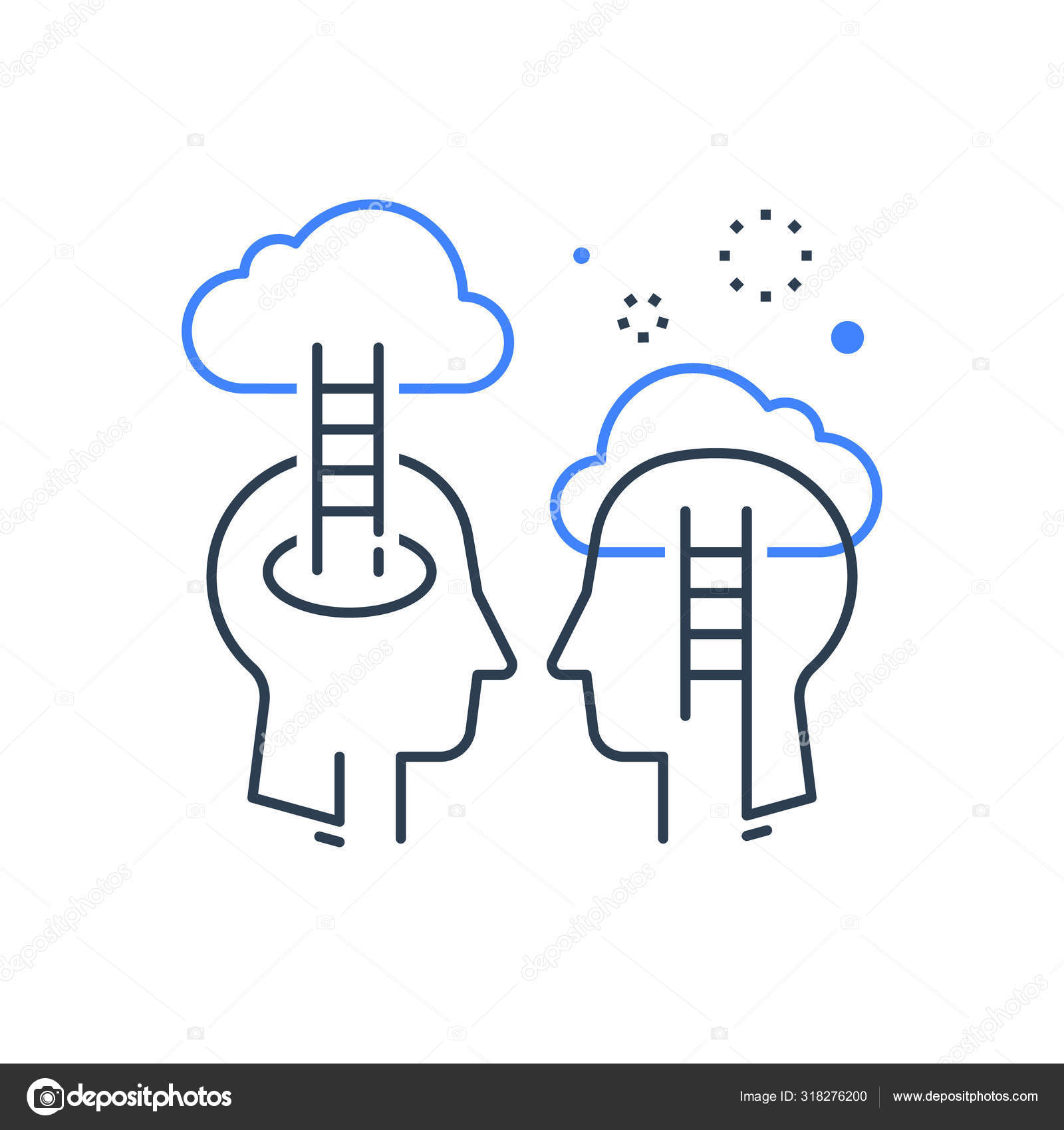 인간의 머리 모습 과 사다리, 인지 심리학 또는 정신 의학 개념, 성장 마인드, 자아 지식 스톡 벡터 - ©Stmool 318276200