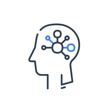 İnsan kafa profili ve nöronların bağlantı ağı, bilişsel psikoloji veya psikoterapi, nöroloji kavramı