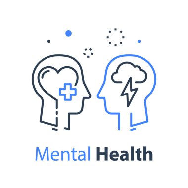 İnsan kafa profili ve bulut şimşeği, bilişsel psikoloji veya psikoterapi konsepti, akıl sağlığı