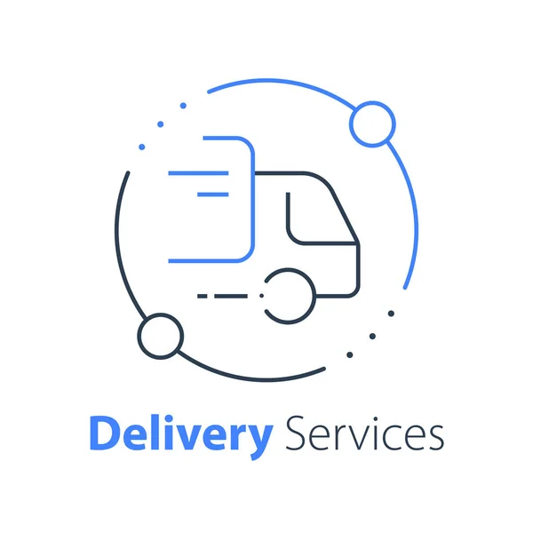 Vrachtwagenlevering, transportbedrijf, distributie service, logistieke oplossing — Stockvector