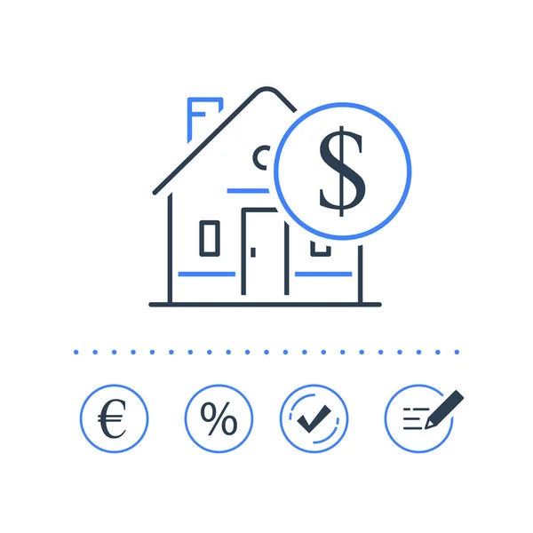 Ипотечный кредит рефинансирование, низкая процентная ставка, купить дом, недвижимость — стоковый вектор