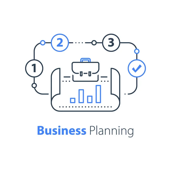 Plano de negócios, relatório de desempenho da empresa, estratégia de sucesso, melhoria de receita, conceito de arranque —  Vetores de Stock