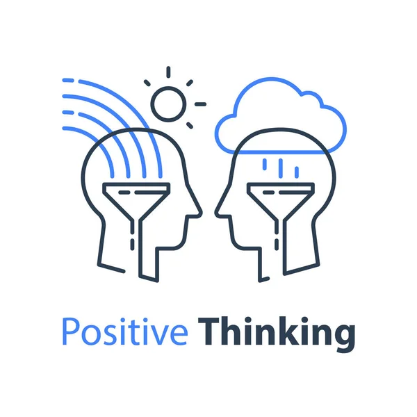 긍정적 인 생각, 인지 심리학 혹은 정신 의학적 개념, 두 사람의 머리, 감정 지능 또는 공감 — 스톡 벡터