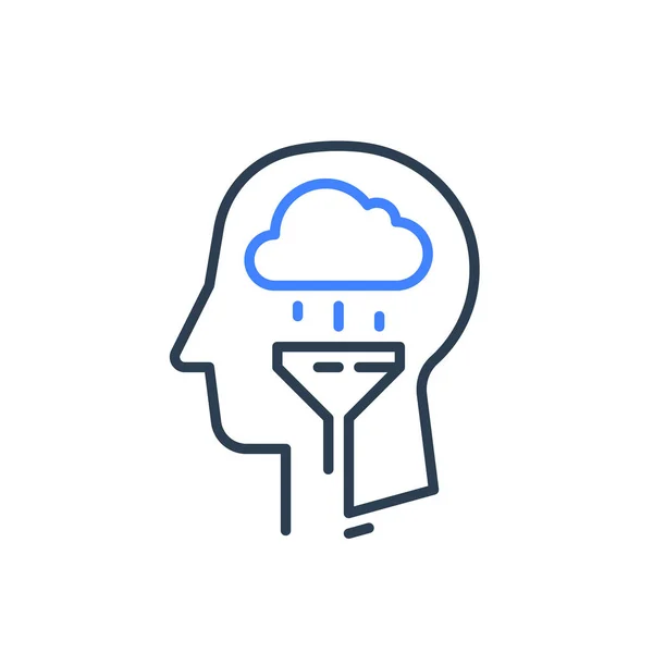 Ludzka głowa i deszczowa chmura, koncepcja psychologii poznawczej lub psychiatrii, choroba psychiczna — Wektor stockowy