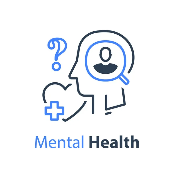 Salud mental, cabeza humana, ayuda psicológica, concepto de psiquiatría — Vector de stock