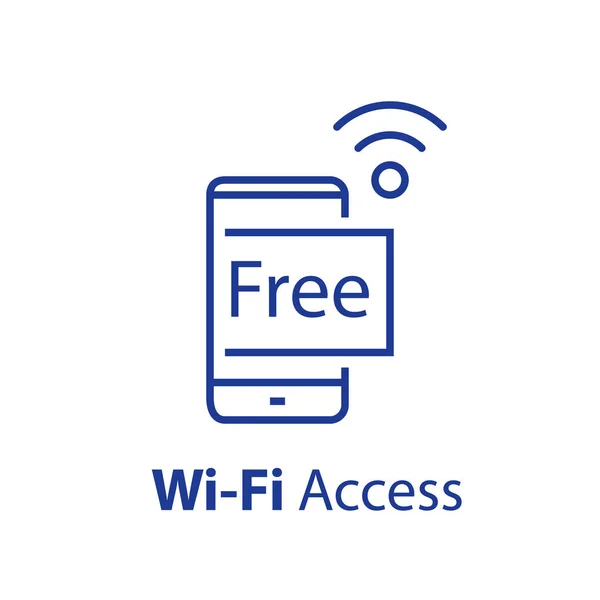 Accès wi-fi gratuit, smartphone et signal Internet sans fil — Image vectorielle