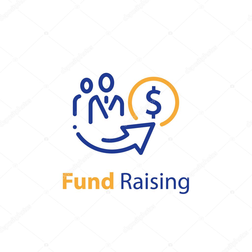 Crowd funding concept, fund raising campaign, venture capital, business grant, start up investment, finance management, vector line icon