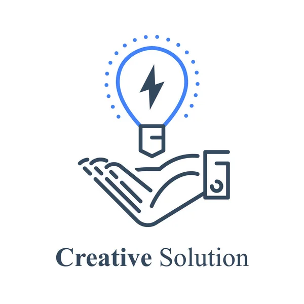 Hand holding light bulb, creative solution, innovation idea — Stock Vector