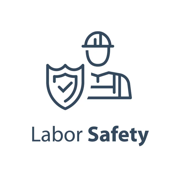 Travailleur et bouclier, assurance médicale, sécurité du travail, protection de la santé — Image vectorielle