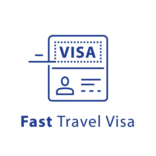Reisvisum goedkeuring, paspoort en stempel, snelle service — Stockvector
