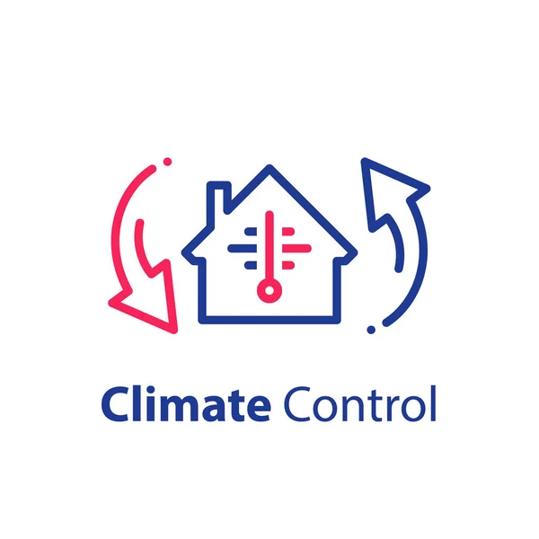 Sistema de climatización de la casa, cambio de temperatura, aire acondicionado, refrigeración o calefacción — Vector de stock