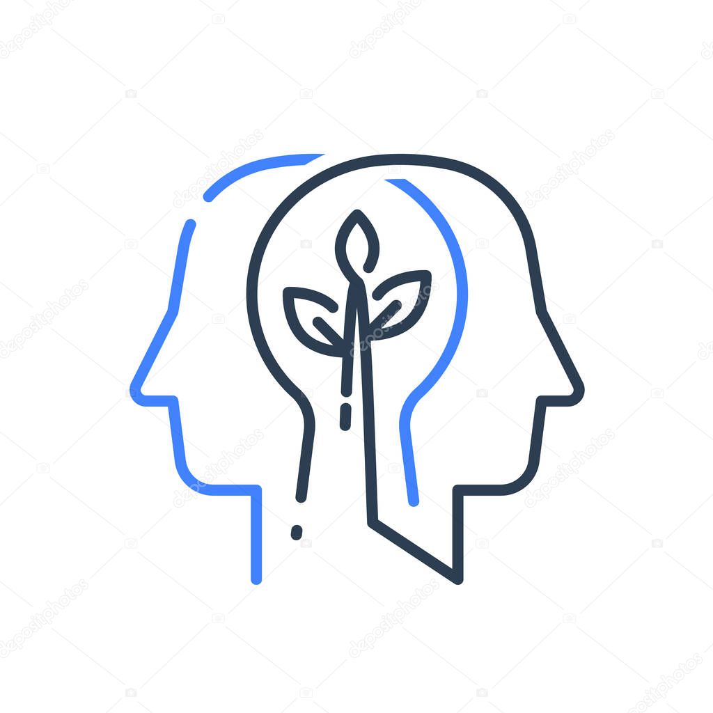 Human head profile and plant stem, cognitive psychology or psychiatry concept, mental health