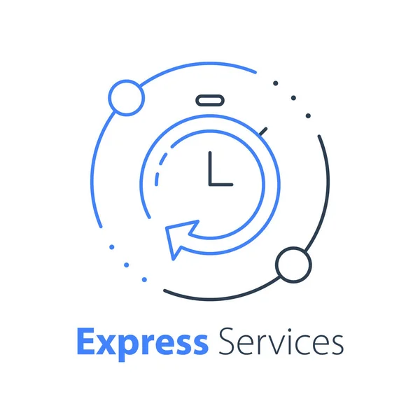 Services rapides, icône de chronomètre, livraison des commandes en temps opportun, délai d'attente — Image vectorielle