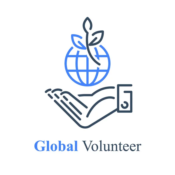 Globális önkéntesség, Mentsd meg a világot, Öko program, Kézfogás Föld, ökológia koncepció — Stock Vector