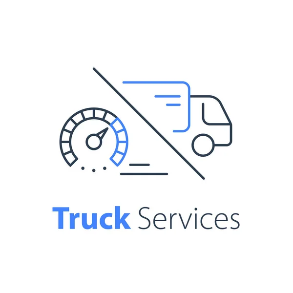 Entrega rápida de caminhões, serviços de distribuição, solução logística, empresa de transporte — Vetor de Stock
