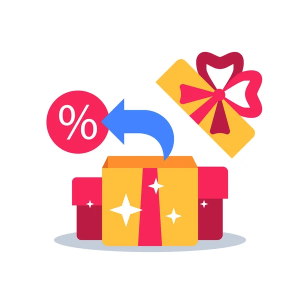 Special reward, prize giveaway, loyalty present, percentage sign, incentive or perks, bonus program — Stock Vector