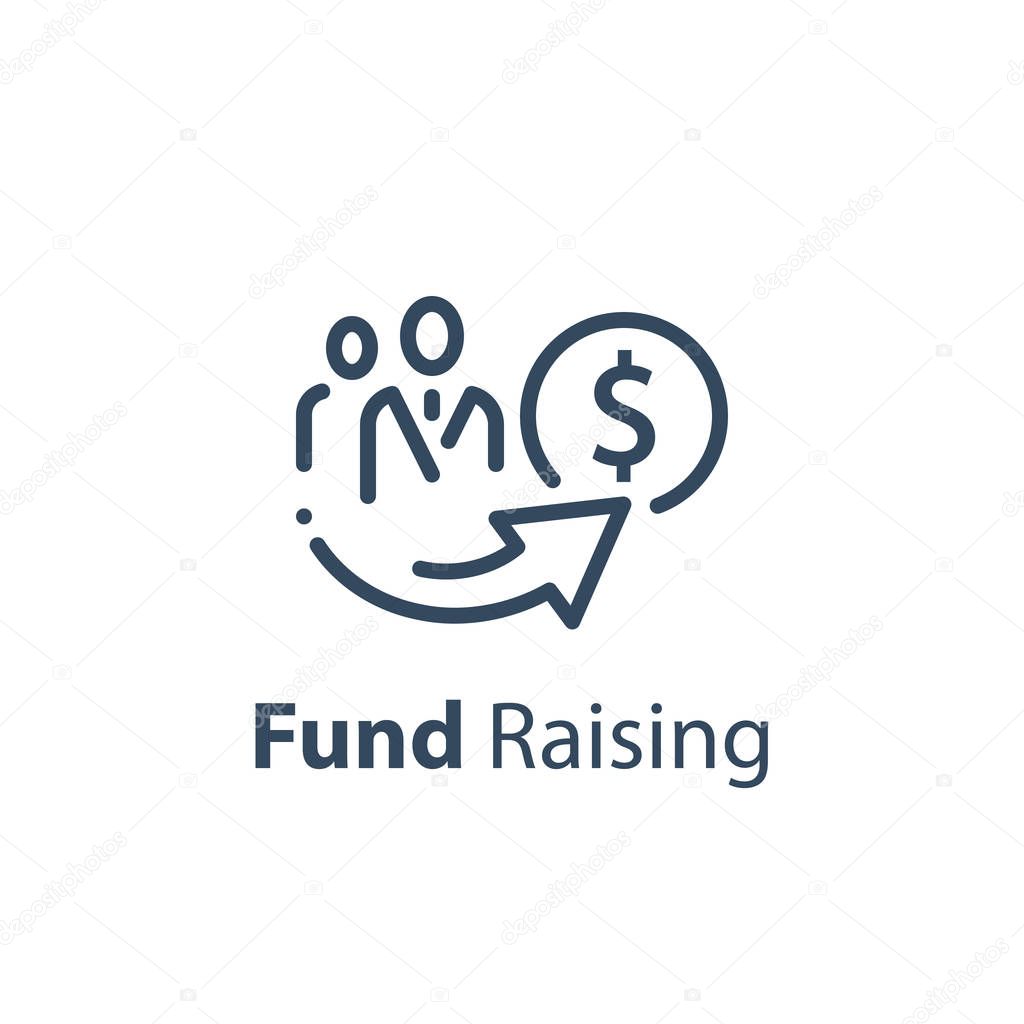 Crowd funding concept, fund raising campaign, venture capital, business grant, start up investment, finance management, vector line icon