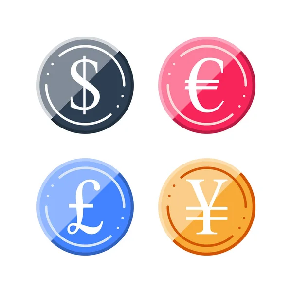 Долар, євро, фунт і єн монети, обмін валют — стоковий вектор