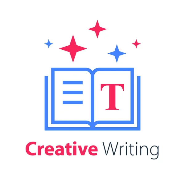 Open book, creative writing and storytelling, education concept, read summary — Stockový vektor