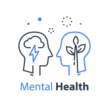 İnsan kafa profili, bilişsel psikoloji veya psikoterapi konsepti, akıl sağlığı