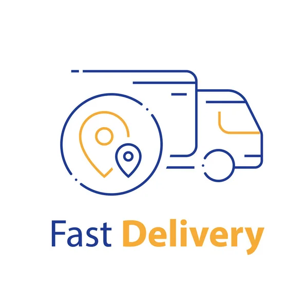 LKW-Lieferung, Transportunternehmen, Distributionsservice, Logistiklösung — Stockvektor