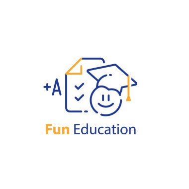 Eğlence eğitimi konsepti, ifade ve kontrol listesi, sınav hazırlığı, yüksek puan testi sonuçları