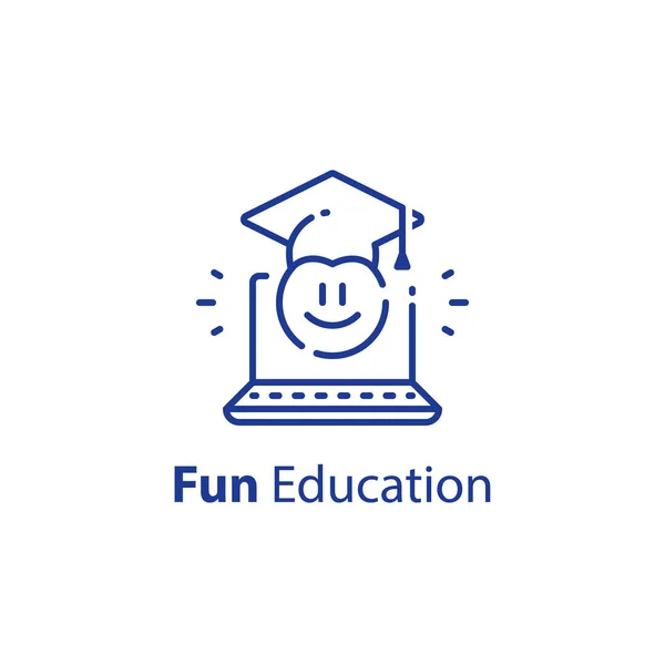 Emoticon y concepto de educación, aprendizaje divertido, preparación preescolar, estudio en línea — Archivo Imágenes Vectoriales