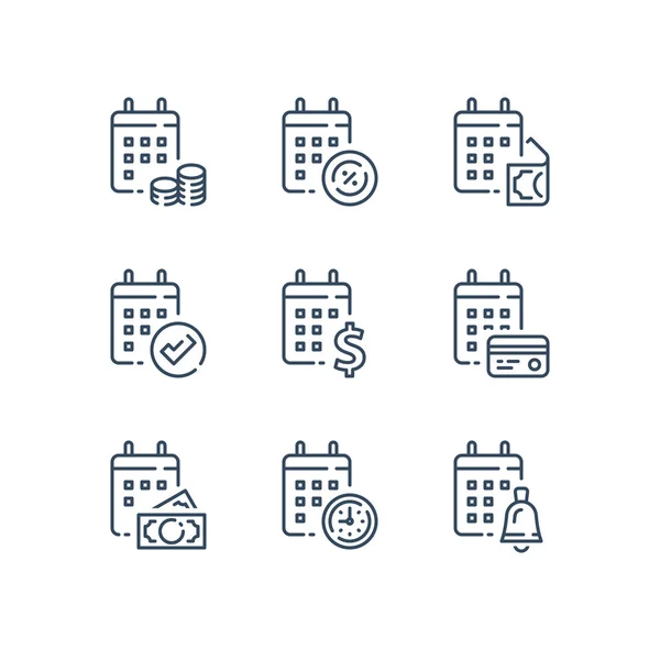 재정 달력, 연회비, 월 예산 계획, 세금 환급 — 스톡 벡터