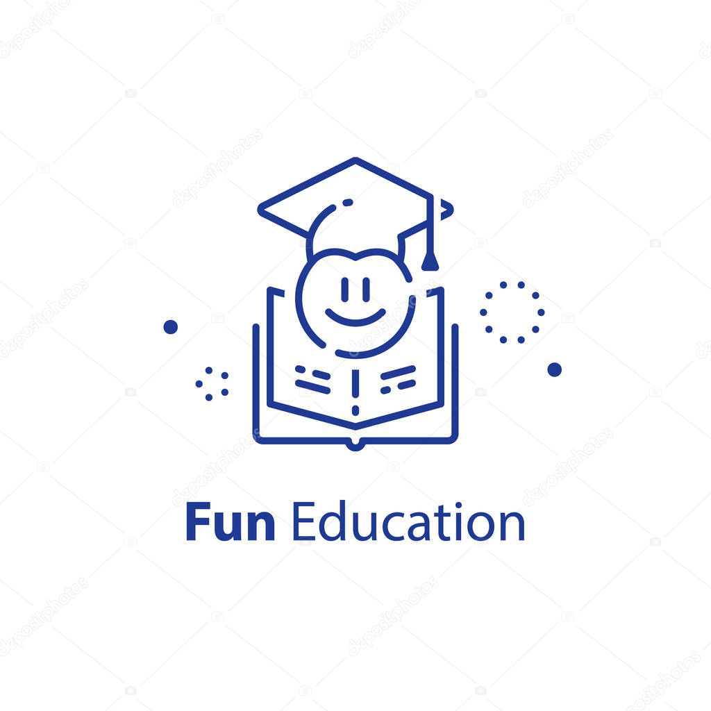Emoticon in graduation cap, education concept, fun learning, preschool preparation
