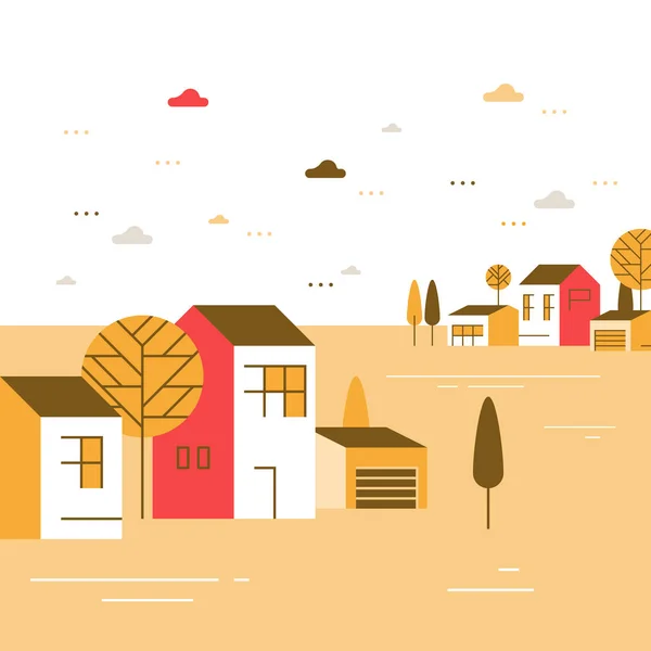 Autumn season in small town, tiny village view, group of residential houses, beautiful neighborhood — Stock Vector