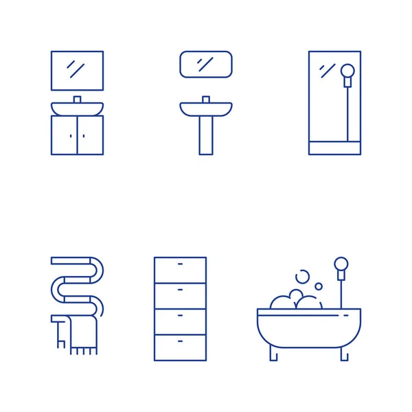 Badezimmermöbel, Badewanne mit Schaumstoff, Waschtisch mit Spiegel, Warmwasserrohr — Stockvektor