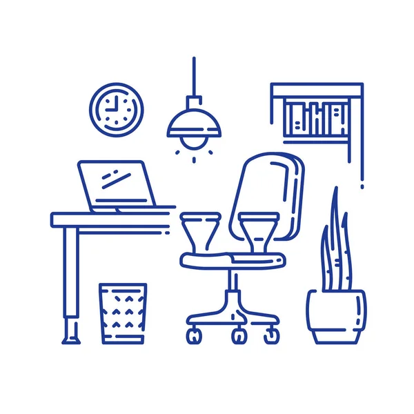 Comfortabele werkplek, bureaufauteuil op wielen aan tafel met laptop, eenvoudig woonmeubilair — Gratis stockfoto