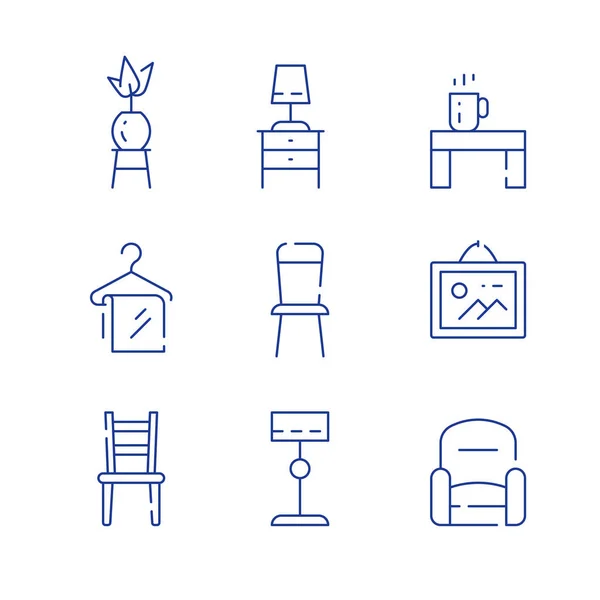 Mobiliário doméstico, conceito minimalista, design de interiores, cabide e toalha, mesa de chá com xícara — Vetor de Stock