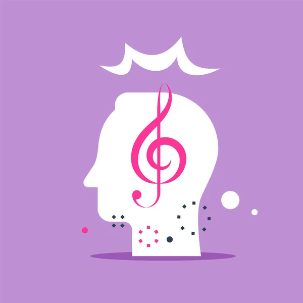 Clé et tête de musique, amélioration de la musicalité, classe vocale, esprit créatif — Image vectorielle