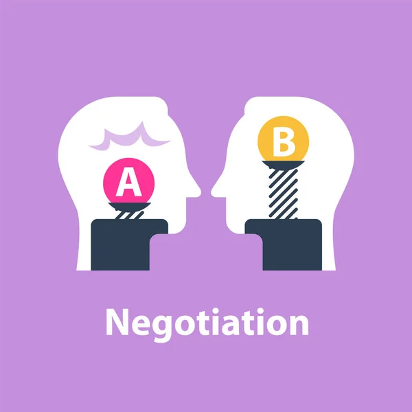 Toma de decisiones, superar la escala, positiva o negativa, entre las dos partes, negociación y persuasión — Vector de stock