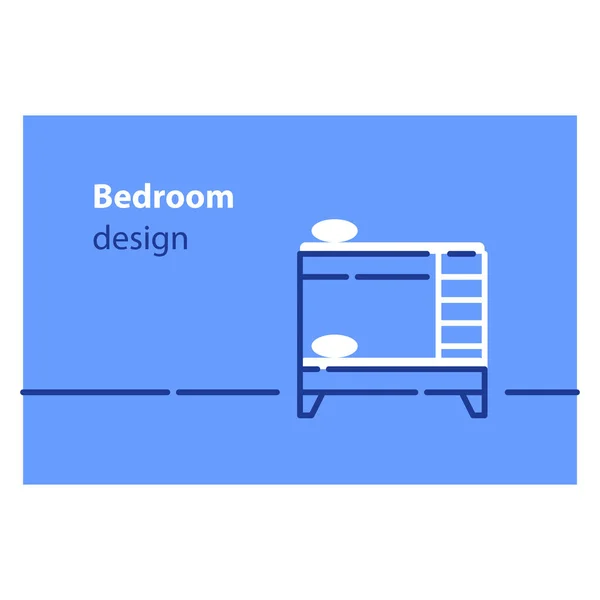 Концепция домашней мебели, дизайн интерьера и украшения, спальня с двухъярусной кроватью — стоковый вектор