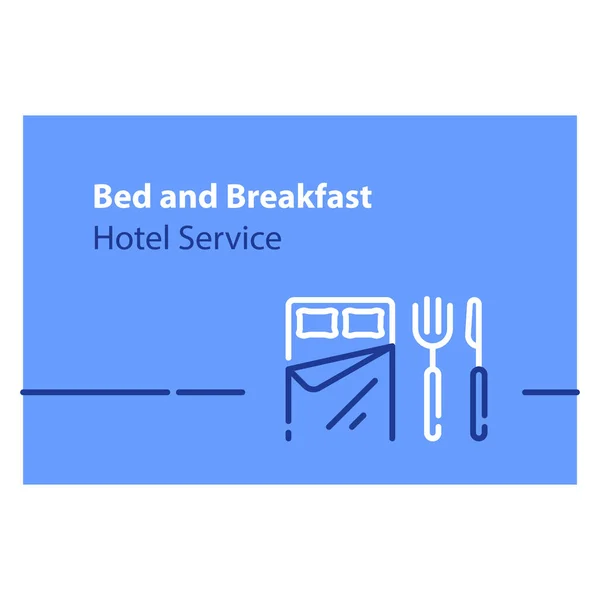 Bed and breakfast έννοια, υπηρεσία ξενοδοχείου, να τρώνε και να κοιμούνται προσφορά — Διανυσματικό Αρχείο