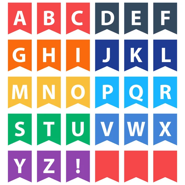 Цветной алфавит, набор букв в прямоугольниках — стоковый вектор