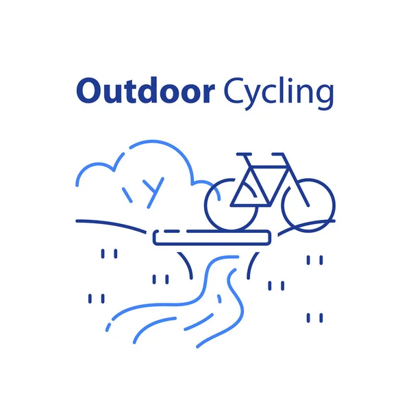 Venkovní cyklistický koncept, vyjížďka na kole, přírodní turistika, letní aktivity — Stockový vektor