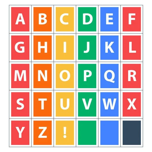 Alfabeto colorido, conjunto de letras en rectángulos — Vector de stock