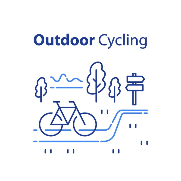 Концепция велосипедного спорта на свежем воздухе, катание на велосипеде, природный туризм, летний тур — стоковый вектор