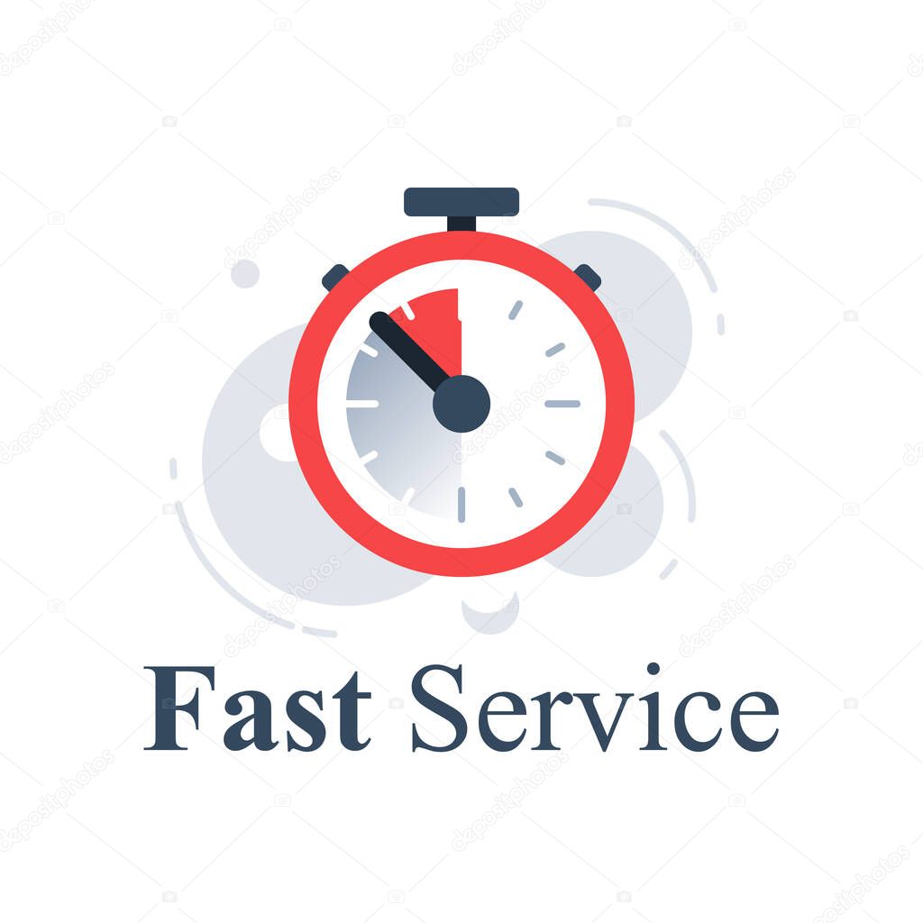 Fast service concept, last minute stopwatch, time clock, deadline timer, last offer countdown, quick order delivery
