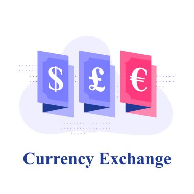 Döviz kurları, dolar veya avro tahvilleri, finans hizmetleri kavramı