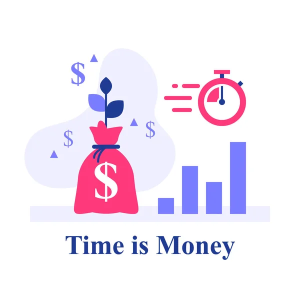 Time is money, return on investment, financial plan and strategy, mutual fund, revenue growth, income increase — Stock Vector